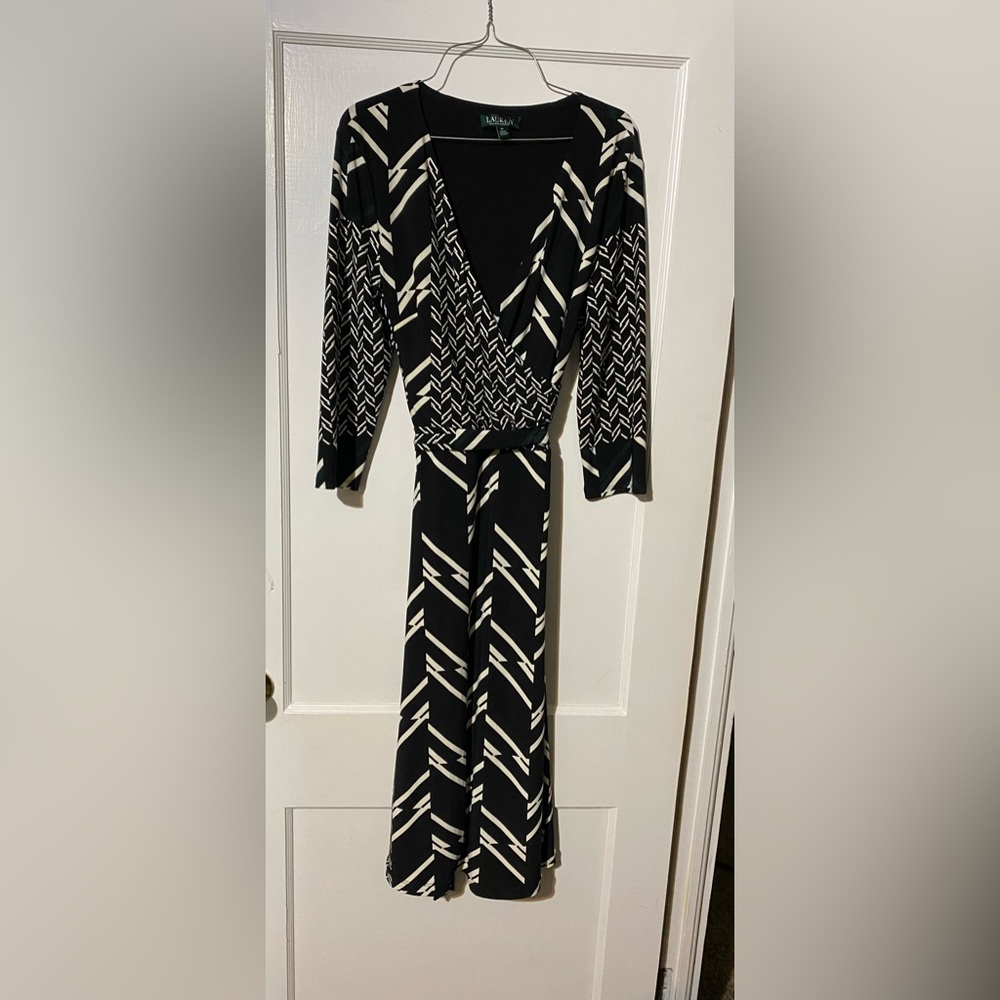 Black, white, and green abstract Lauren Ralph Lauren dress